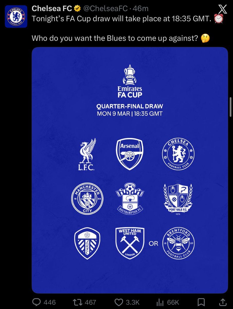 I know Chelsea is scared to face Arsenal in FA cup quarter final but I can't prove it