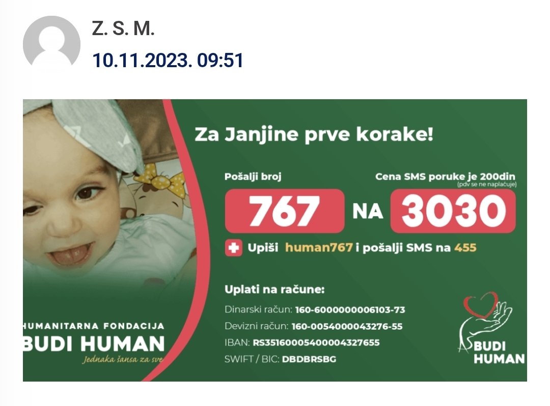 E ova Janja iz Kragujevca je stvarno lepa! ❤️
I treba joj naša pomoć!!! ❤️
Delite, šaljite poruke....
Možemo mi to! 💪❤️