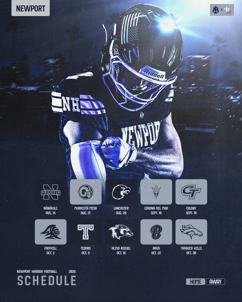 CoachAbake's tweet photo. The Newport Harbor Football Schedule is set!  Proud of the work the boys have been putting in. We are stoked to kick off the season in Hawaii. @jstremick_22 @JSpig18 @ShaneMckibbin22 @cam_hatfield_ @bobbywaltos @benstremickk @ryanpalmer2027 https://t.co/S8oTiFna7Z