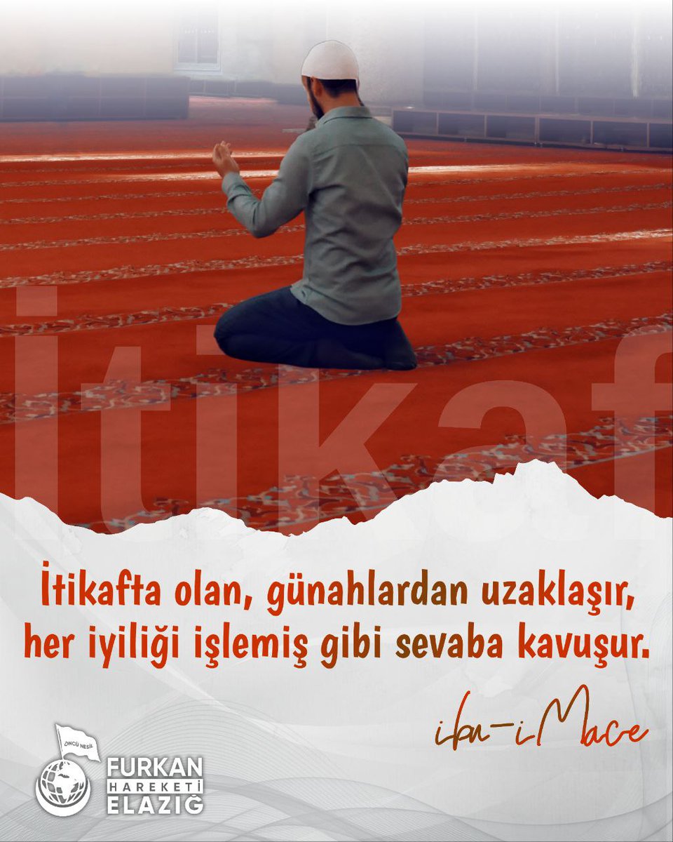 furkanhelazig's tweet photo. İtikafta olan, günahlardan uzaklaşır, her iyiliğini işlemiş gibi sevaba kavuşur | İbn Mace

Vakit itikafVakti
#RamazanRuhunuYaşat