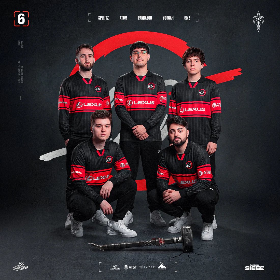 That6SiegeGuy's tweet photo. 🚨🚨🚨 OFFICIAL 100THIEVES NEWS 🚨🚨🚨🚨

The newcomers have announced their new team which will compete in the NAL aiming to get a spot on the next major!!!

NEW @100T_Esports Roster:

@Panbazou (retired, last team was DZ)
@SpiriTzR6 (ex-DZ)
@Atom_R6 (ex-OXG)
@Yoggah_ (ex-OXG)
@SupGomes (ex-OXG)

@kizir6s (ex-OXG)
@kpankpankpan (ex-OXG)

GL to the new 100T roster in the next stint!!!!