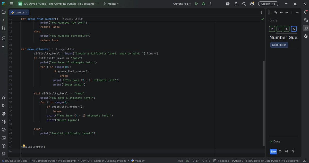 Today's Python project: a number guessing game with easy/hard ...
