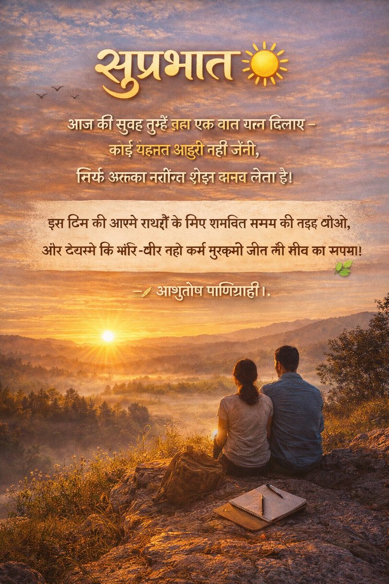 SimplyAsutosh's tweet photo. सुप्रभात ☀️

आज की सुबह तुम्हें बस एक बात याद दिलाए –
कोई मेहनत अधूरी नहीं होती,
सिर्फ उसका नतीजा थोड़ा समय लेता है।

इस दिन को अपने लक्ष्यों के लिए समर्पित समय की तरह जीओ,
और देखोगे कि धीरे‑धीरे वही कर्म तुम्हारी जीत की नींव बन जाएगा। 🌿

— ✍️ आशुतोष पाणिग्राही। https://t.co/QK5yObHk2X