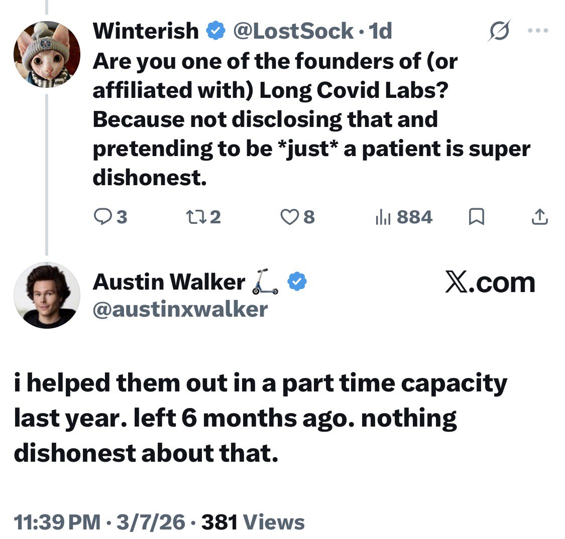 unbeheld_'s tweet photo. @austinxwalker @rd108 @longcovidlabs

What’s the truth here? Can we address these screenshots?

This man appeared in this community pretending to be a patient who innocently stumbled upon how prevalent Long Covid is after posting about his illness. 1/4🧵 https://t.co/hAYLZp37TK
