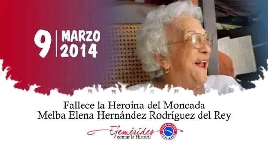 adrianacue8's tweet photo. El 9 de marzo de 2014 muere la Heroína de la Revolución Melba Hernández. 
Mujer valiente, de las primeras en integrar las filas del movimiento revolucionario dirigido por Fidel, participó en el asalto al Cuartel Moncada y los preparativos para la expedición del Granma.
#Cuba https://t.co/Ypdh7iqeKY