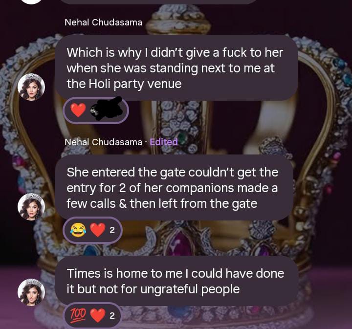 Im_AYAANBB13_'s tweet photo. BREAKING 

Nehal Rejcted @Farrhana_bhatt &amp; Now She’s Claiming She didn’t Even Get Entry To The Holi party 😂

Any BB contestant has Faced This much Rejection &amp; Embarrassment 

> Baseer
> Nehal
99th Others Rejected Farrhana 

WHAT A SHAME 😭🔥

#BaseerAli https://t.co/mj3CnDssHK