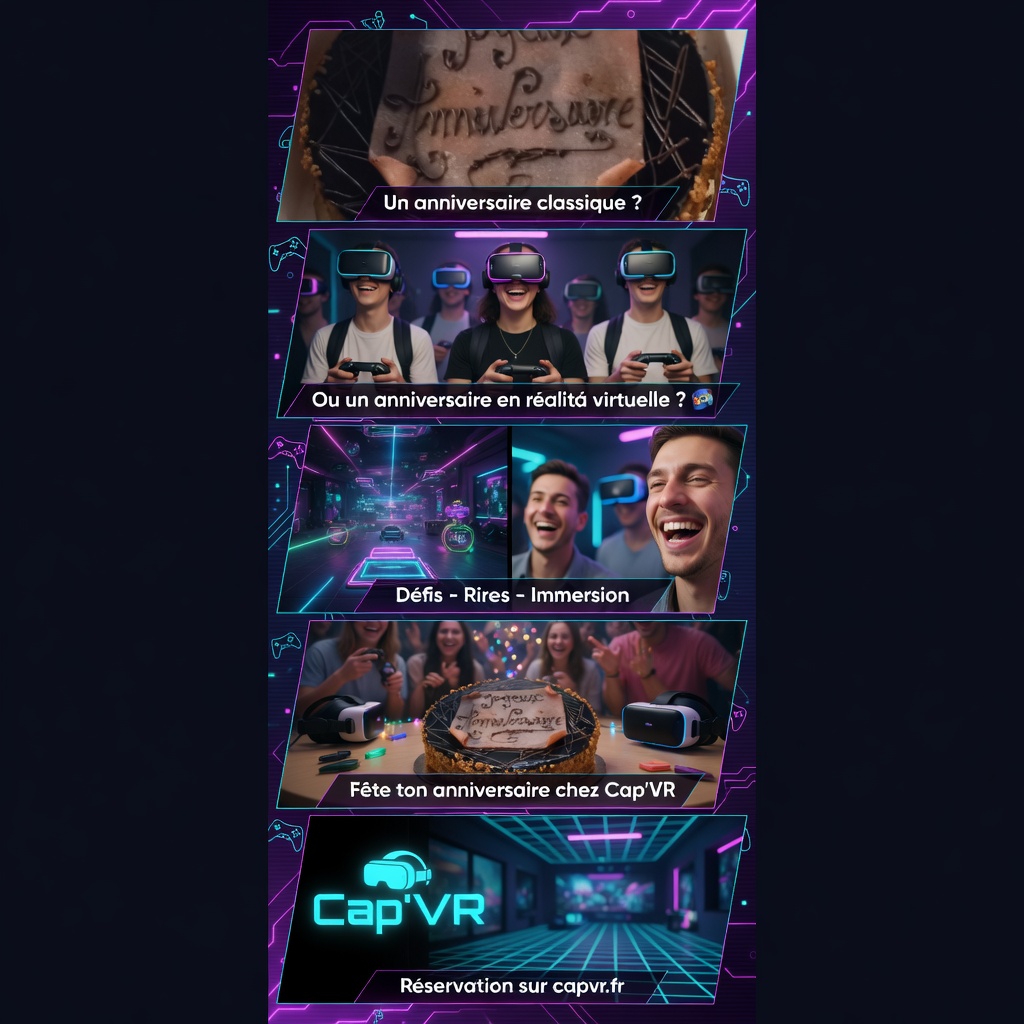 CapVR30's tweet photo. 🎉 Et si vous fêtiez votre anniversaire autrement ?

Au programme :
🎮 expériences en réalité virtuelle
👥 activités collaboratives entre amis
🎂 moment convivial autour d’un gâteau d’anniversaire

Une façon originale de créer des souvenirs mémorables.
 https://t.co/XOH0xvZGpI https://t.co/LskEyBokcf