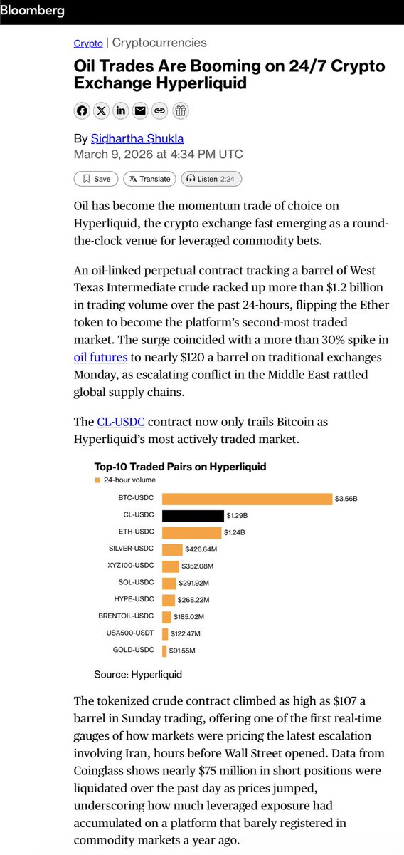 Bloomberg can’t stop writing about the house of all finance!

“For an industry grappling with subdued token prices, the rise of oil trading on Hyperliquid offers a tangible demonstration of crypto infrastructure’s broader utility, independent of Bitcoin’s swings.”