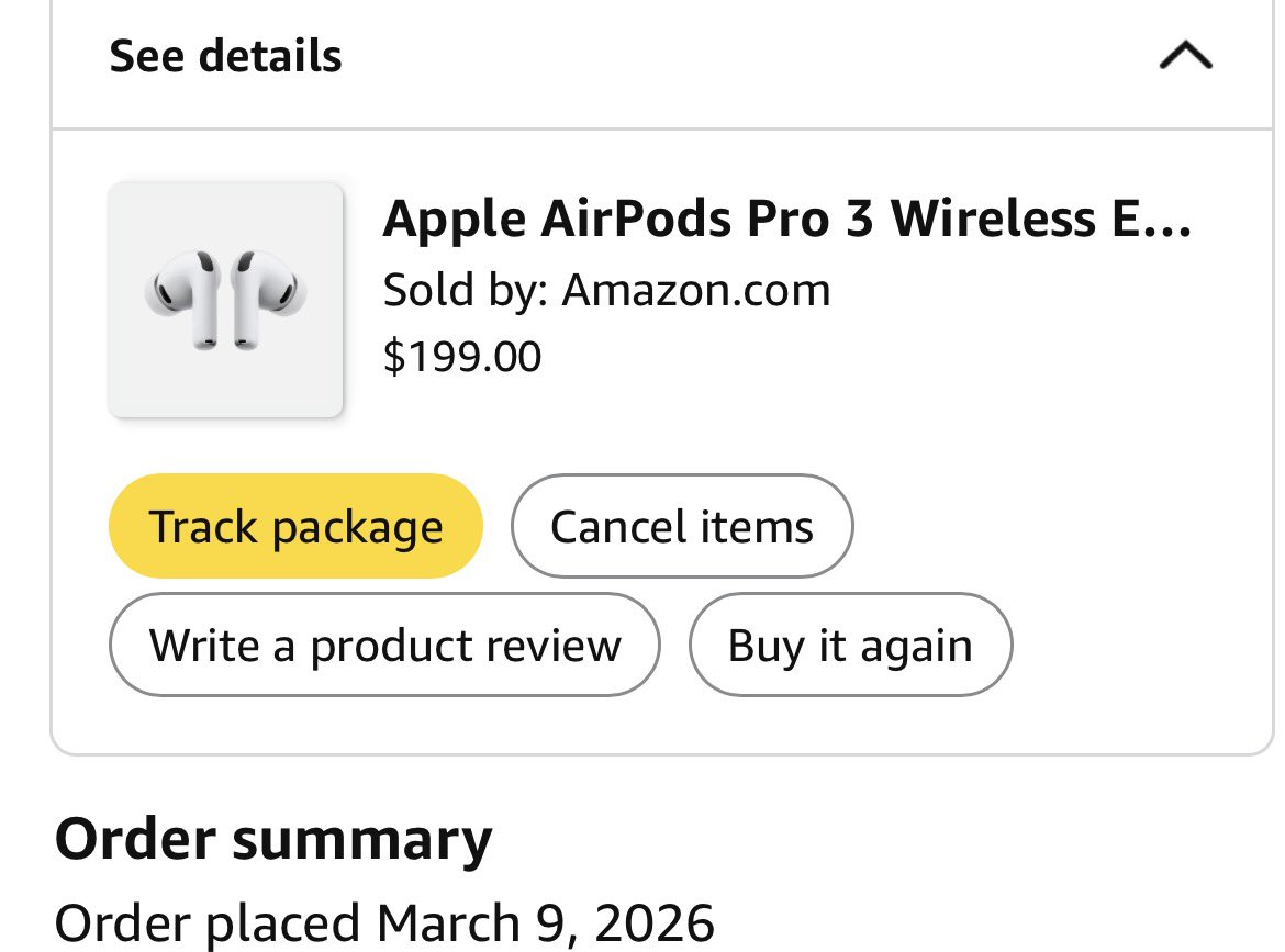 Thank you amazon for randomly making airpod pro prices drop to 199 for like an hour

managed to get it in time as well