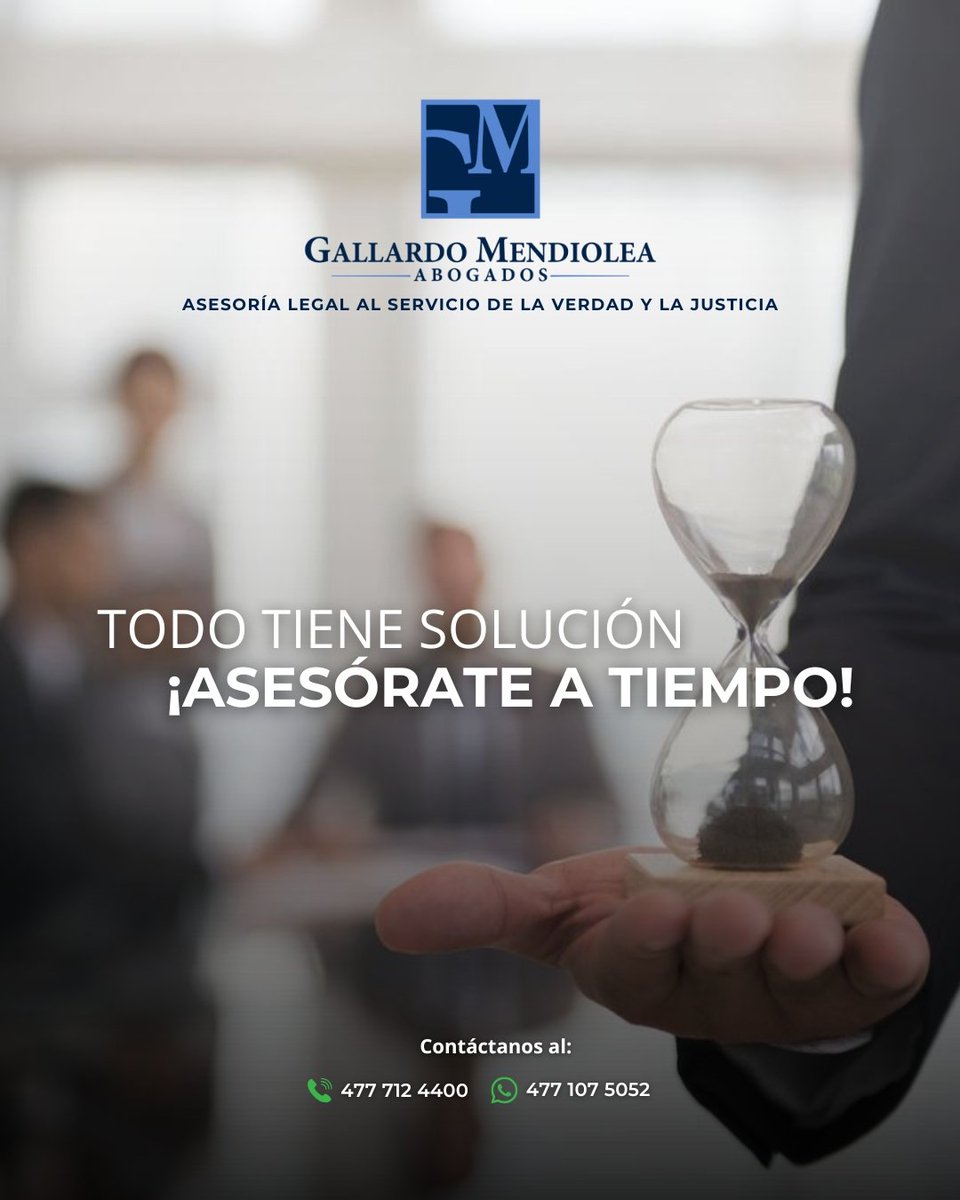 ⏳ El tiempo es clave en temas legales. ¡No dejes que pase más! ⚖️

En Gallardo Mendiolea Abogados te ayudamos a encontrar la solución. ¡Contáctanos!