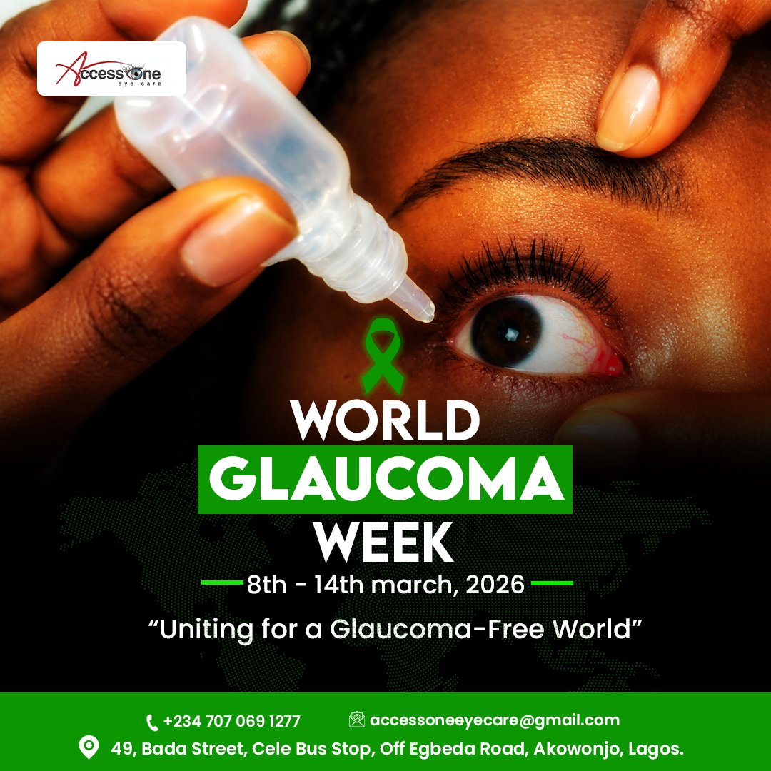 AccessOneEye's tweet photo. Glaucoma is the "Silent Thief of Sight" because it steals your vision without warning. 👁️🚫

March 8-14 is #WorldGlaucomaWeek. Join us at AccessOne Eye Care, Akowonjo, for a screening. Uniting for a Glaucoma-free world starts with YOU.

📍 49, Bada St, Cele B/Stop. 📞 07070691277 https://t.co/NIjmreQlB4