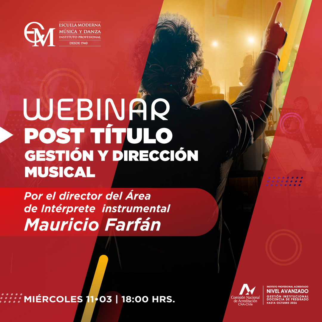 🎶 Webinar Postítulo en Gestión y Dirección Musical

Te invitamos a conocer más sobre el Postítulo en Gestión y Dirección Musical en este webinar dictado por Mauricio Farfán, Director del Área de Intérprete Instrumental

🗓 Miércoles 11 de marzo
🕕 18:00 hrs

¡Te esperamos!