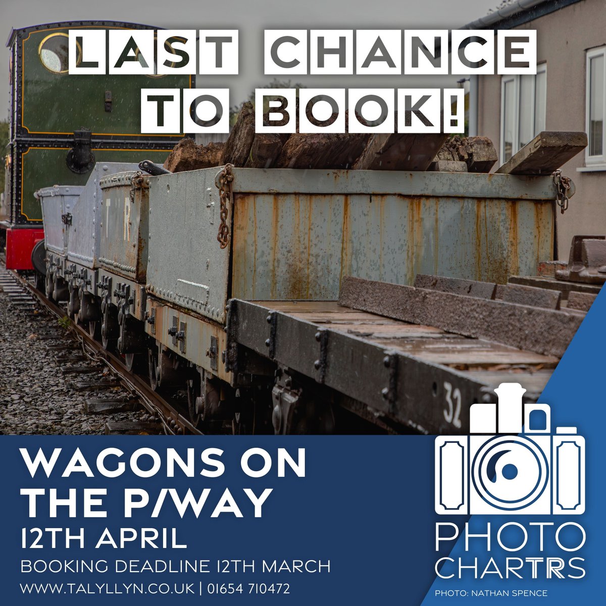 TalyllynRailway's tweet photo. The booking deadline for our second Photo CharTR, "Wagons on the P/Way," is fast approaching! You've only got until the 12th March, and we only need 4 more bookings to ensure this event goes ahead!

Book now 👉 https://t.co/jXKaQhYp3t 

#HeartofGold #RailwayAdventure https://t.co/fe9krzhIi0