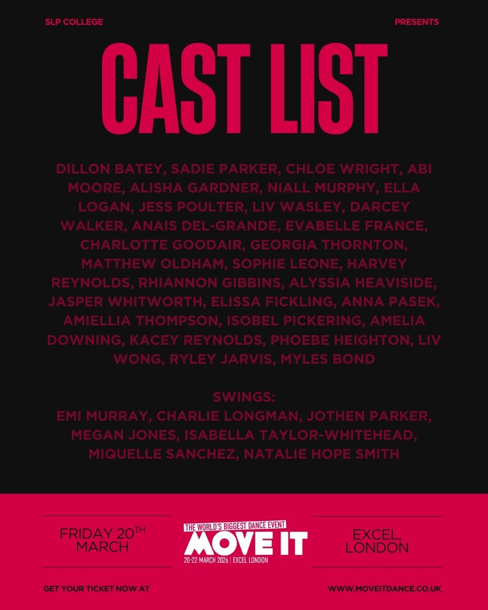 SLPCollege's tweet image. CHOREOGRAPHER ANNOUNCEMENT! ⚡

Our first MOVEIT Main Stage performance has been choreographed by our amazing @sarahfaithbrown and @davidwinters_ 

Catch us on Friday 20th March, slot 2!

#MOVEIT #MOVEIT2026 #SLPCollege #MusicalTheatre #Dance