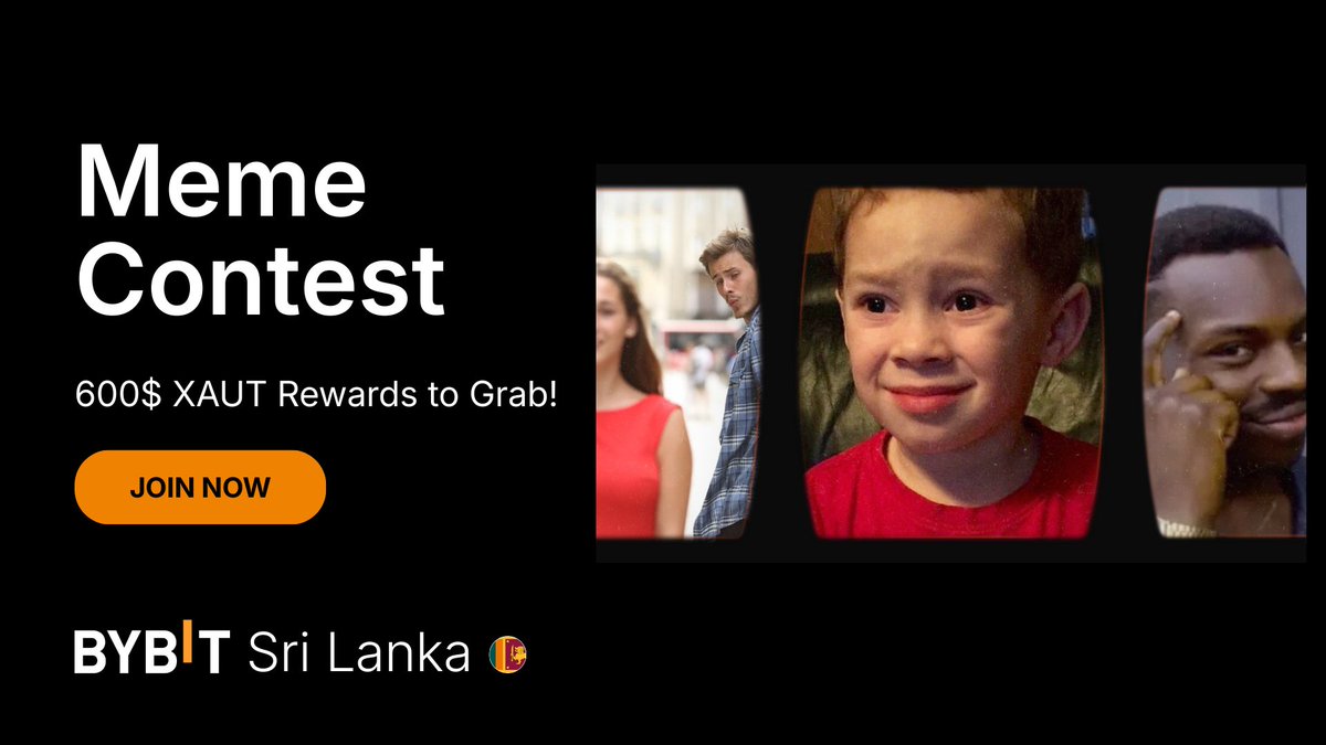 BybitSriLanka's tweet photo. ⏰ SUBMISSIONS CLOSE SOON  

Don't miss #BybitMemeContest Make a meme about convincing a friend to try crypto and win up to $150 worth of XAUT from a $600 prize pool. Here's how:  

1️⃣ Join the Golden Referrals event: https://t.co/r8Iu4dgcJY  

2️⃣ Refer a friend to Bybit  

3️⃣ Make a meme about convincing a friend to try crypto  

4️⃣ Post it on X with #BybitMemeContest and tag  @BybitSriLanka  

5️⃣ Submit your UID + post link here:  https://t.co/MV9Ud7Izd0