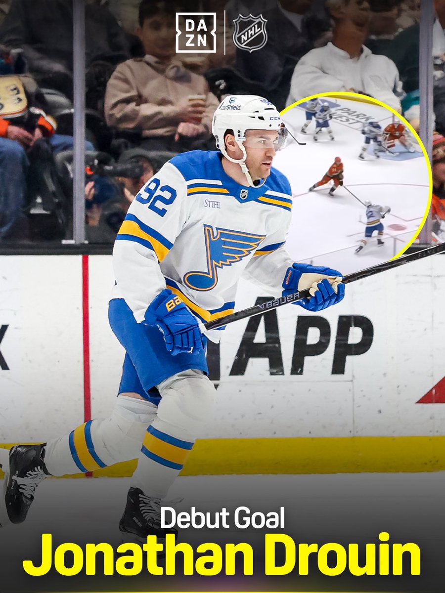 DAZN's tweet photo. That’s how you leave a good impression with a new team 🔥
#NHLonDAZN | #Blues | #Drouin | #NHL https://t.co/Ipi3gne0NO