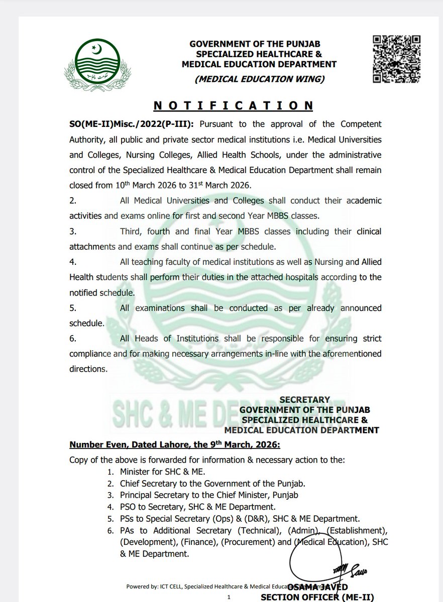 ali_says_39's tweet photo. @RanaSikandarH What's the purpose of holding classes for 3rd, 4th, and final-year MBBS students when the government has categorically announced the closure of all educational institutes?@MaryamNSharif @GovtofPunjabPK https://t.co/Z1bgtInr12