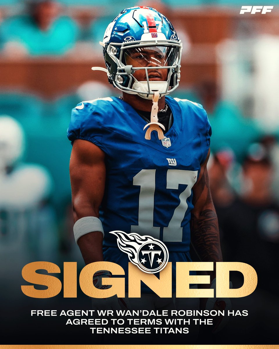 The Titans are signing WR Wan'Dale Robinson to a 4-year, $70M contract, per <a href="/Schultz_Report/">Jordan Schultz</a> 

- career high 1,014 receiving yards in 2025
- career high 1.87 yards per route run in 2025
- career high 39 first downs in 2025