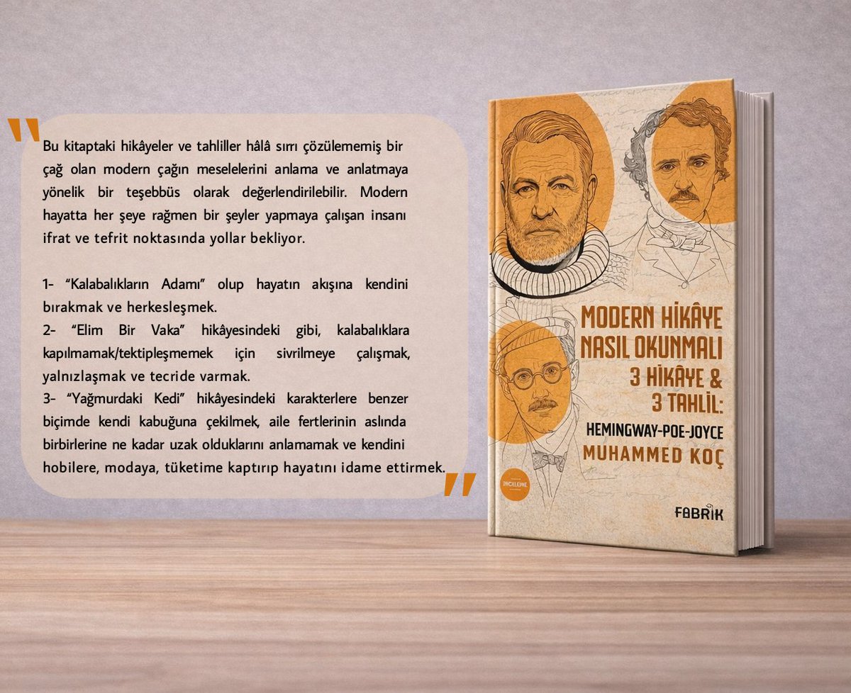 hirguratolye's tweet photo. YENİ KİTAP: Yazarımız Muhammed Koç'un yeni kitabı neşrolundu.

Modern Hikâye Nasıl Okunmalı 
3 Hikâye - 3 Tahlil: Hemingway-Poe-Joyce

Kitabı incelemek için: https://t.co/i9GblH3kbd https://t.co/nM1KBIvjYW