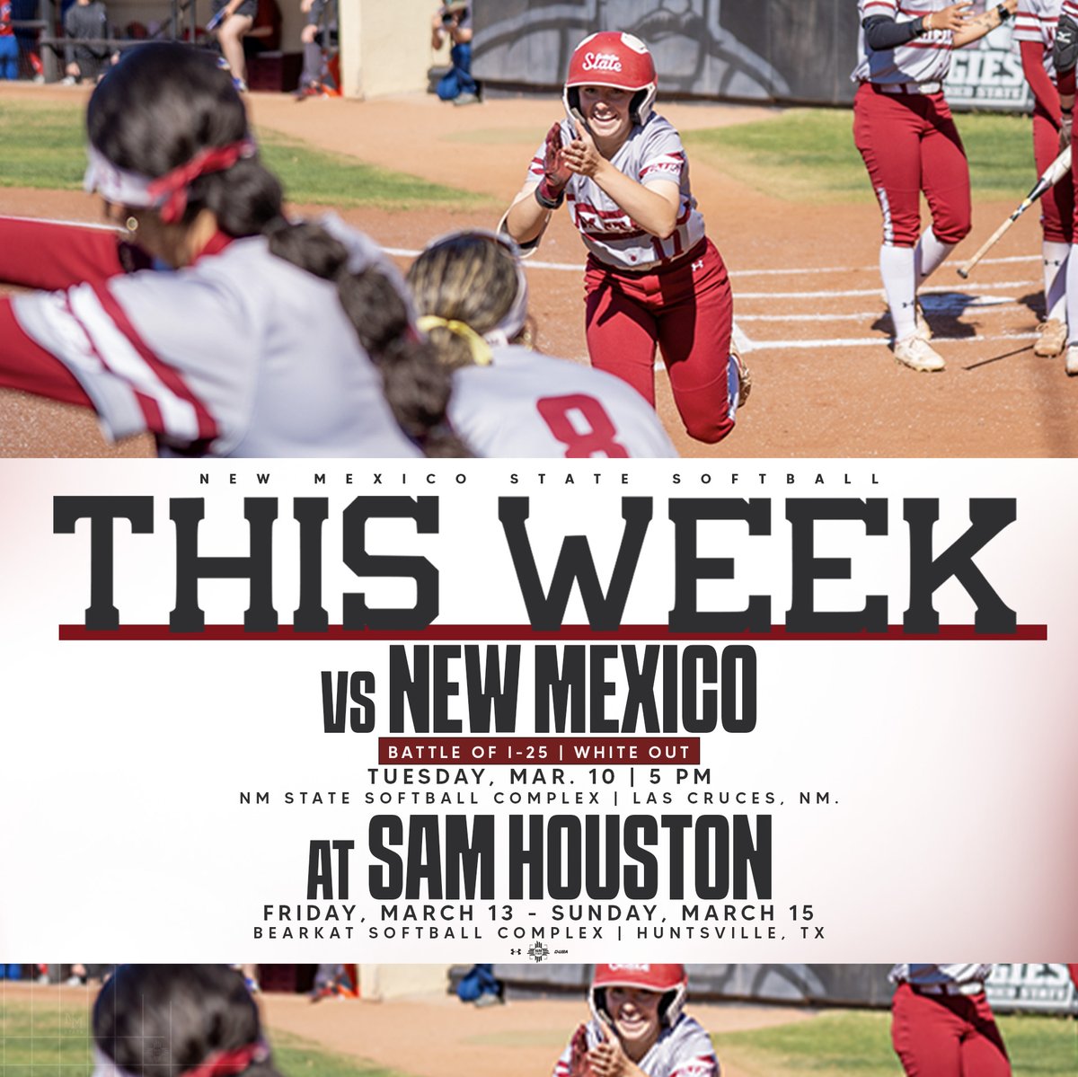 NMStateSoftball's tweet photo. Looking ahead to this week’s slate. Time to lock in.

#AggieUp https://t.co/5Lz7iGjflm
