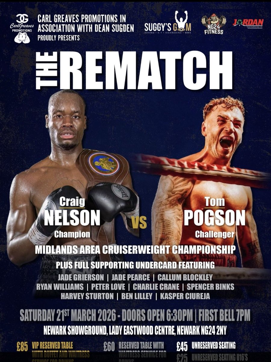 AndyGarley's tweet photo. Just under 2 week, great rematch!! dont miss out grab your tickets while you can!!
Revenge or Repeat?
+ a card of young tallent!!
@thomaspogson #CraigNelson
@CarlGreavesPro @gbboxingvoice
@CallumTheOne https://t.co/v3ZPSrRZ1p