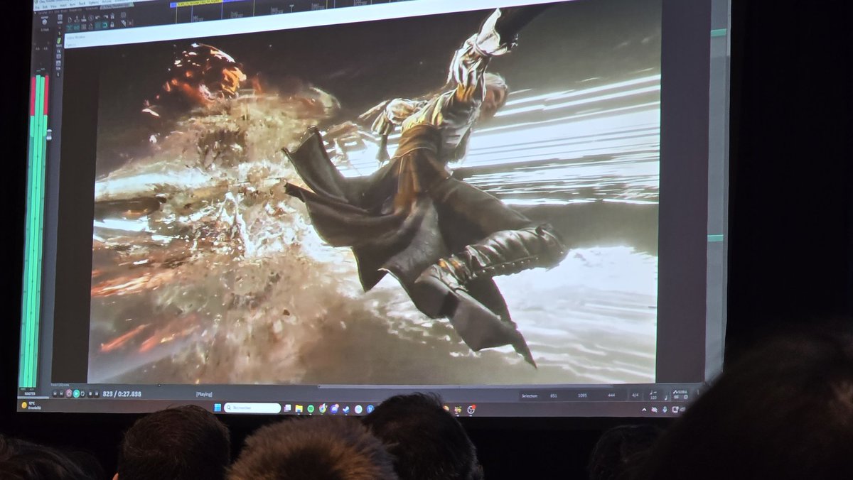 We are at the GDC panel for Clair Obscur: Expedition 33's audio design, which was explicitly inspired by the Fire Force anime. We even saw a clip as an example comparison.