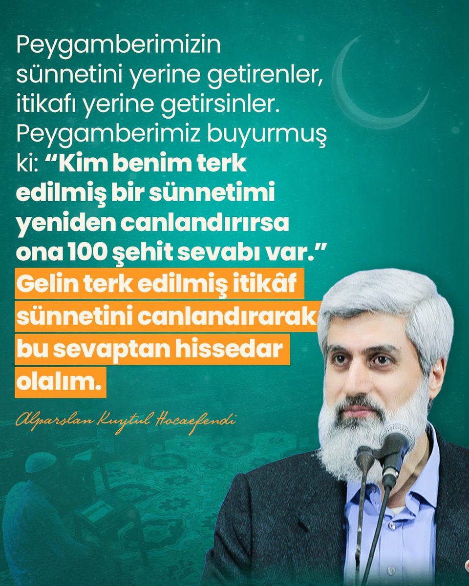 Unutulmuş bir sünneti hatırlatmak ve ihya etmek 100 şehit sevabına eşit...
Vakit itikafVakti
#RamazanRuhunuYaşat