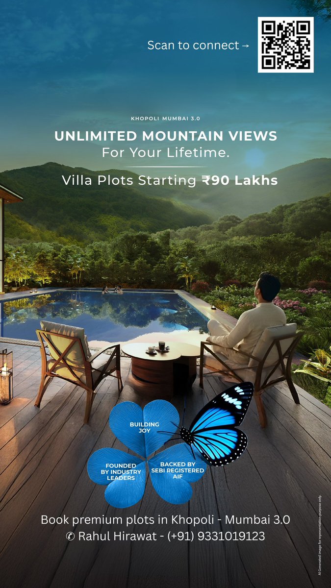 rahul_hirawat's tweet image. Prive Living | 9-Acre Signature Enclave – #Khopoli (Mumbai 3.0)

✔ Only 99 #villaplots | 1500–2000 sqft.
✔ 2.5 acres dedicated landscaping,
✔ Private clubhouse + 25,000+ sqft. Grand Gymkhana access,
✔ 7 mins from Imagica &amp;amp; Radisson Blu,

✆ @ArhamEstate - (+91) 9331019123.