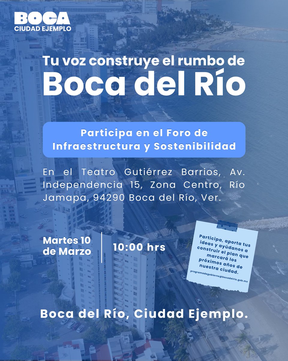 _BocadelRio's tweet photo. Te invitamos al Foro de Infraestructura y Sostenibilidad, un espacio para dialogar y construir ideas sobre el desarrollo que queremos para nuestra ciudad.

Tu participación es clave para seguir construyendo una Ciudad Ejemplo. https://t.co/ykkYDQMVYD