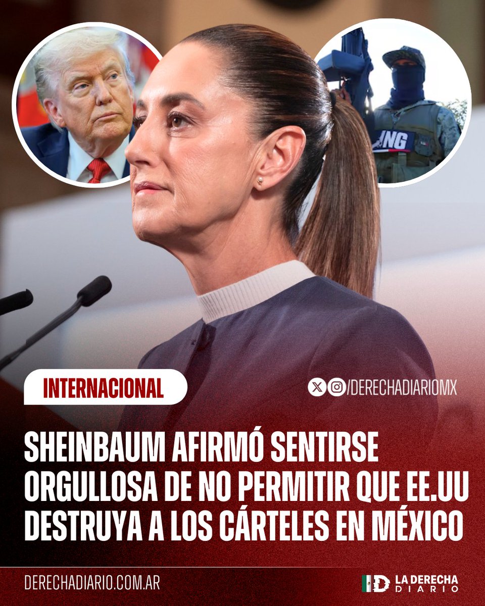 🇲🇽🇺🇸 | LA DEFENSORA DEL NARCO: Tras las declaraciones del Presidente Trump de eliminar a los cárteles del continente, la desgraciada Claudia Sheinbaum afirmó sentir orgullo por rechazar la ayuda militar de Estados Unidos para erradicar a los grupos narcoterroristas en México.