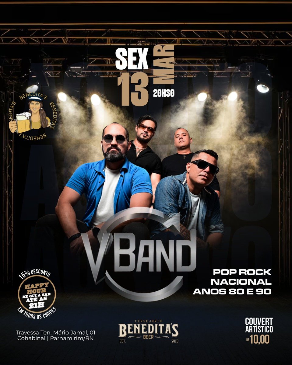 O happy hour começa as 19h e vai até 21h, visse? Boragir!  🍻

 #cervejariaBeneditas #bebalocal #potiguar #parnamirim #rn #natal #cerveja #artesanal #cervejaartesanal #karaoke