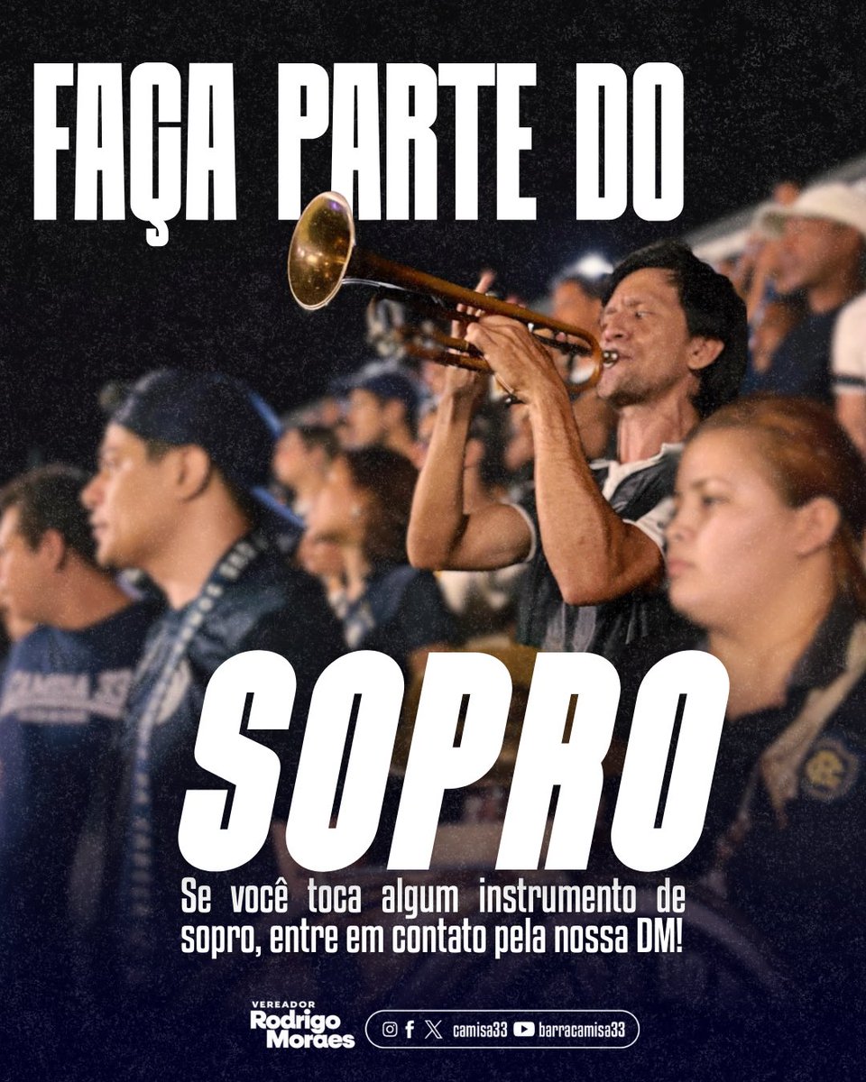 CAMISA33's tweet photo. Sabe tocar algum instrumento de sopro e tens interesse em participar da Banda da Camisa 33? Agora é a tua chance!
Entra em contato pelo direct ou comenta nessa publicação e vamos entrar em contato com você! 🦁
#BarraDoRemo #Camisa33 #Banda33 https://t.co/5vYW0q1jWZ