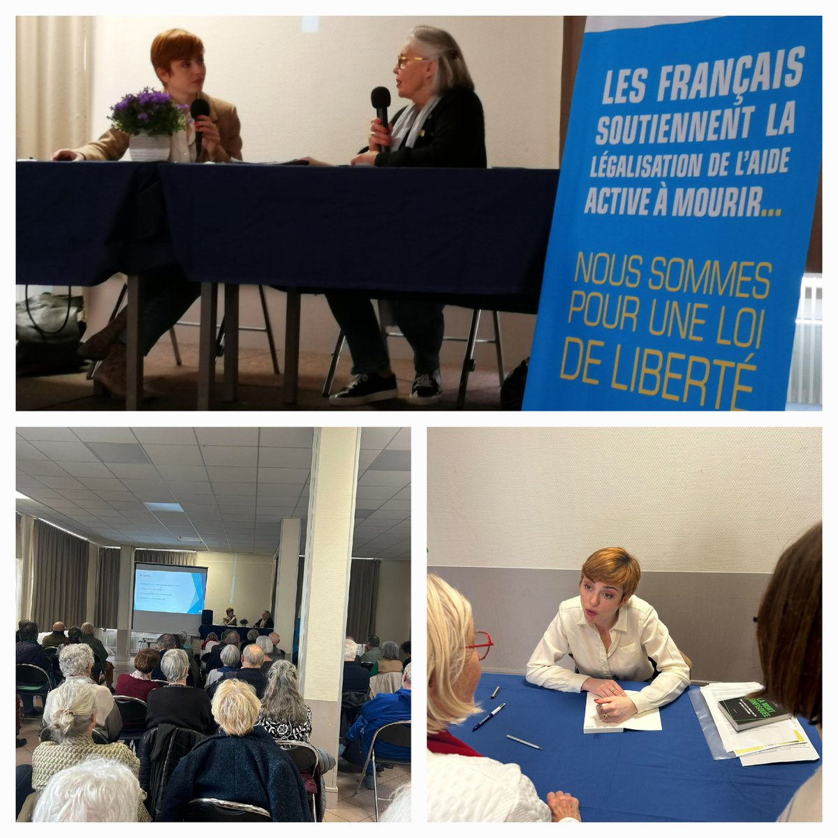 💬 100 personnes présentes pour notre conférence avec la députée <a href="/NicoleDubre17/">Nicole Dubré-Chirat</a> et <a href="/elsa5walter/">Elsa Walter</a>, vice-présidente de l'<a href="/ADMDFRANCE/">Mourir dans la Dignité</a>, pour parler de la future loi sur la #FindeVie et sur "la mort confisquée" que toutes deux ont rencontrée dans leur vie de #soignante et de bénévole.