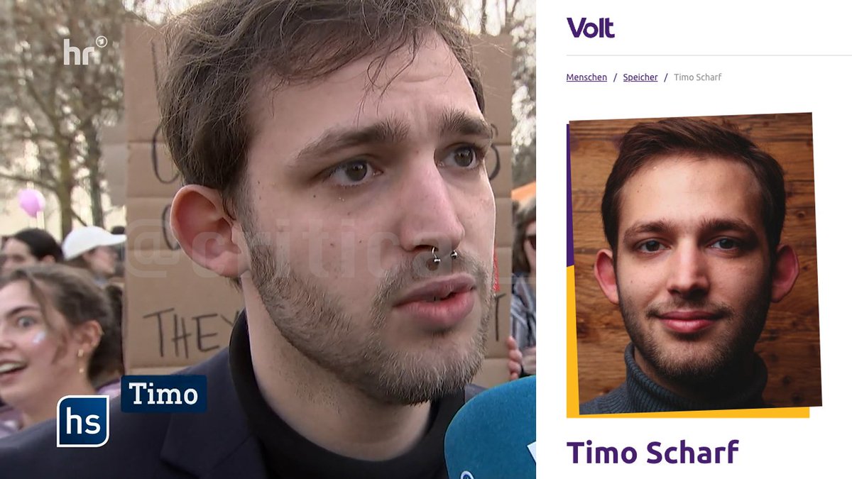 Critical__Cat's tweet photo. Die Hessenschau interviewt einen Demoteilnehmer. Dass dieser bei Volt ist, erfahren die Zuschauer nicht. https://t.co/cMsmY5uB03