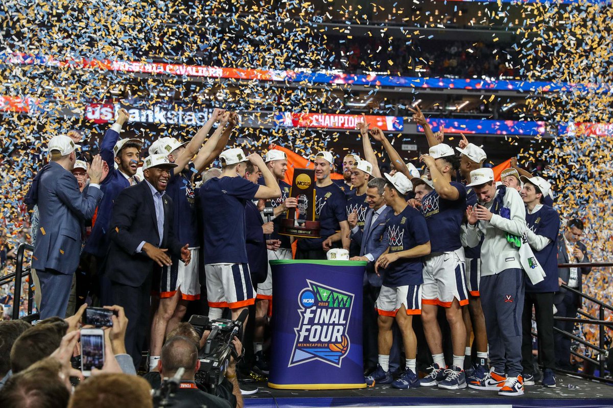 UVAFlashback's tweet photo. On This Date in UVA Sports History...
April 8, 2019: Seven years ago tonight, orange and blue confetti rained down in Minneapolis as @UVAMensHoops capped off an amazing tournament run and won their first NCAA Basketball Championship, a 85-77 overtime victory over Texas Tech.
#redemption
🏀🏆