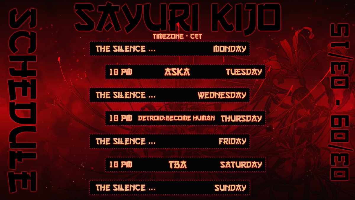 SayuriKijo's tweet photo. New week, new #StreamingSchedule! 
Get ready for a cozy week, little Snackrifices 🖤  
Stab you tomorrow!  
I mean.. see!!! See you tomorrow! 
https://t.co/Asnk57csjI 

#VTuberEN #Twitch https://t.co/ANQOd5eO0Z