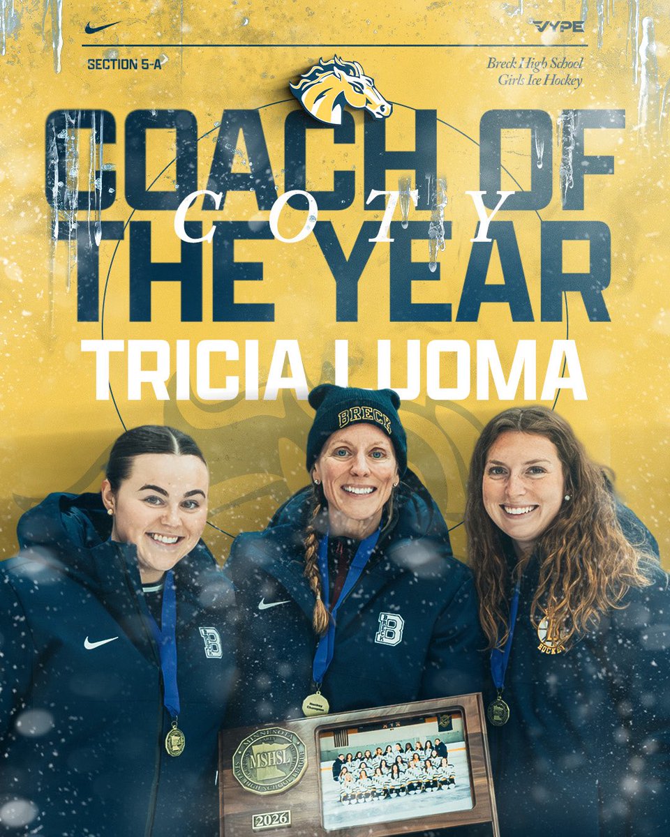BreckAthletics's tweet photo. Congratulations to #BreckGHOC Tricia Luoma on being named the Section 5A Coach of the Year! #MustangProud #SectionChamps #StateChamps https://t.co/Uld6rRVX54