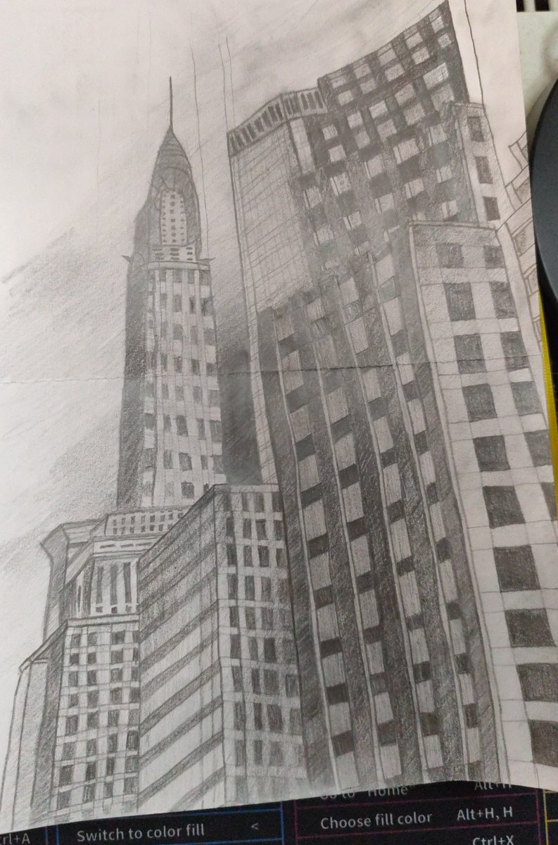 eskimosqa_'s tweet photo. I really hate how it turned out, but my teacher gave me zero instruction how to draw it so I improvised.. 
The longer I look at it, the more wrong things I see, the perspective is soo bad, but I draw buildings once a year, so let's say I don't need to learn that now https://t.co/m4ctq5MDCx