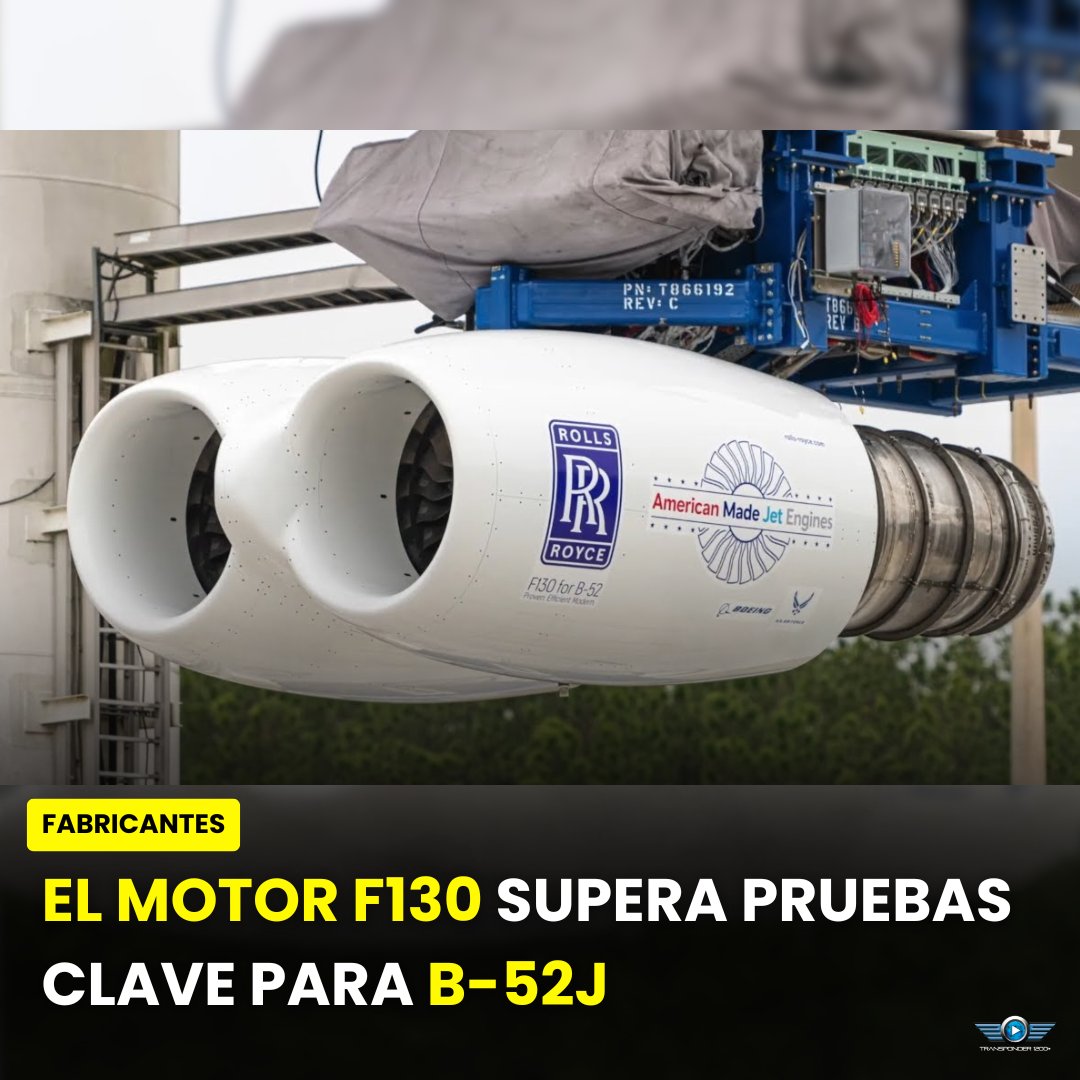 Transponder1200's tweet photo. #RollsRoyce 🇬🇧 completó pruebas de altitud y operabilidad del motor #F130 para el #B52J 🇺🇸. Se validó desempeño en gran altitud, estabilidad bajo distorsión de flujo y suministro eléctrico mediante IDG. El programa de remotorización extenderá la vida del B-52 más allá de 2050. https://t.co/rvwOm0QRMq