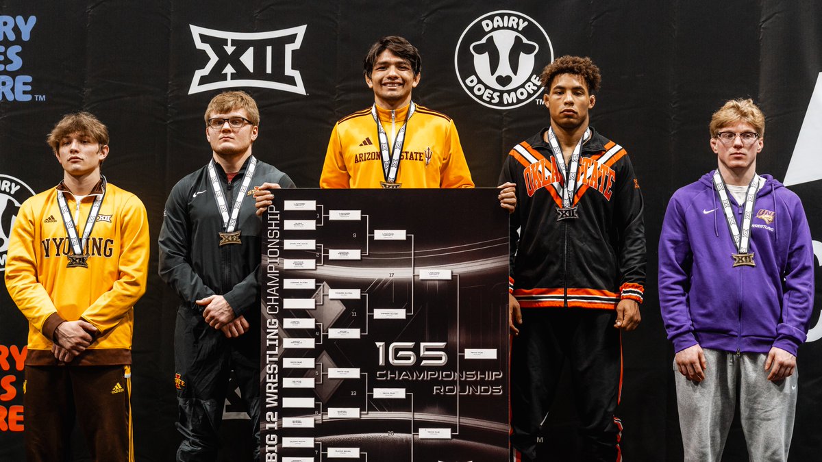 ASUWrestling's tweet photo. Nicco Ruiz. If you didn’t know, now you do. 
 
📊 Allowed just ten points and one takedown across four matches.

👊 Defeated No. 2 seed and No. 6 nationally ranked Ryder Downey in semis.

💥 Defeated No. 1 seed and No. 4 nationally ranked LaDarion Lockett in finals.

🥇165-pound Big 12 champion.

#ForksUp /// #MadeForMarch