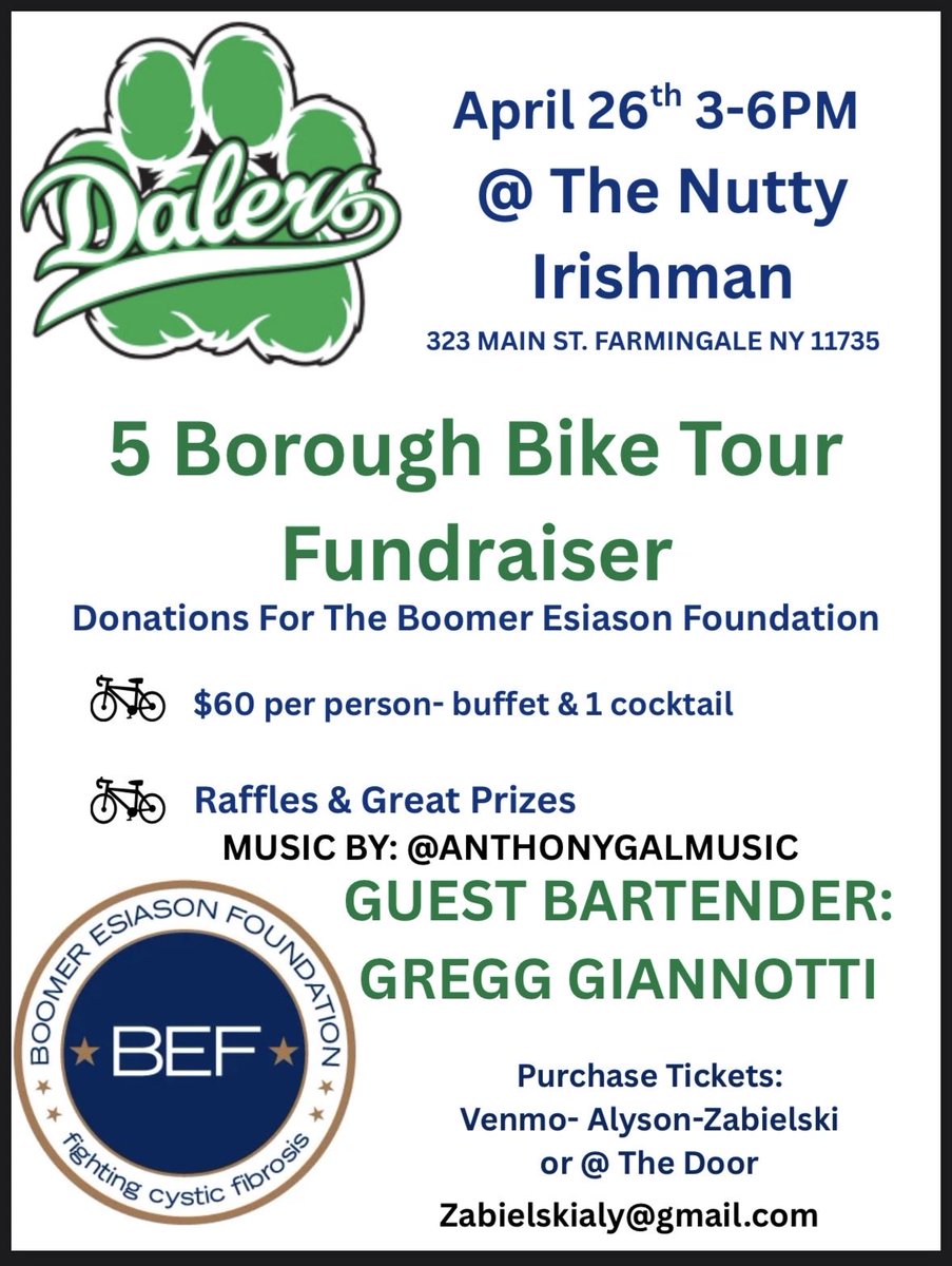 makeupbyalyz's tweet photo. Let’s do it again! Last year was a major success and so much fun. Please come join team Dalers for a fun afternoon of fundraising for The Boomer Esiason foundation &amp; cystic fibrosis. @GioWFAN @7BOOMERESIASON @WFANmornings https://t.co/hoYONVXJsQ