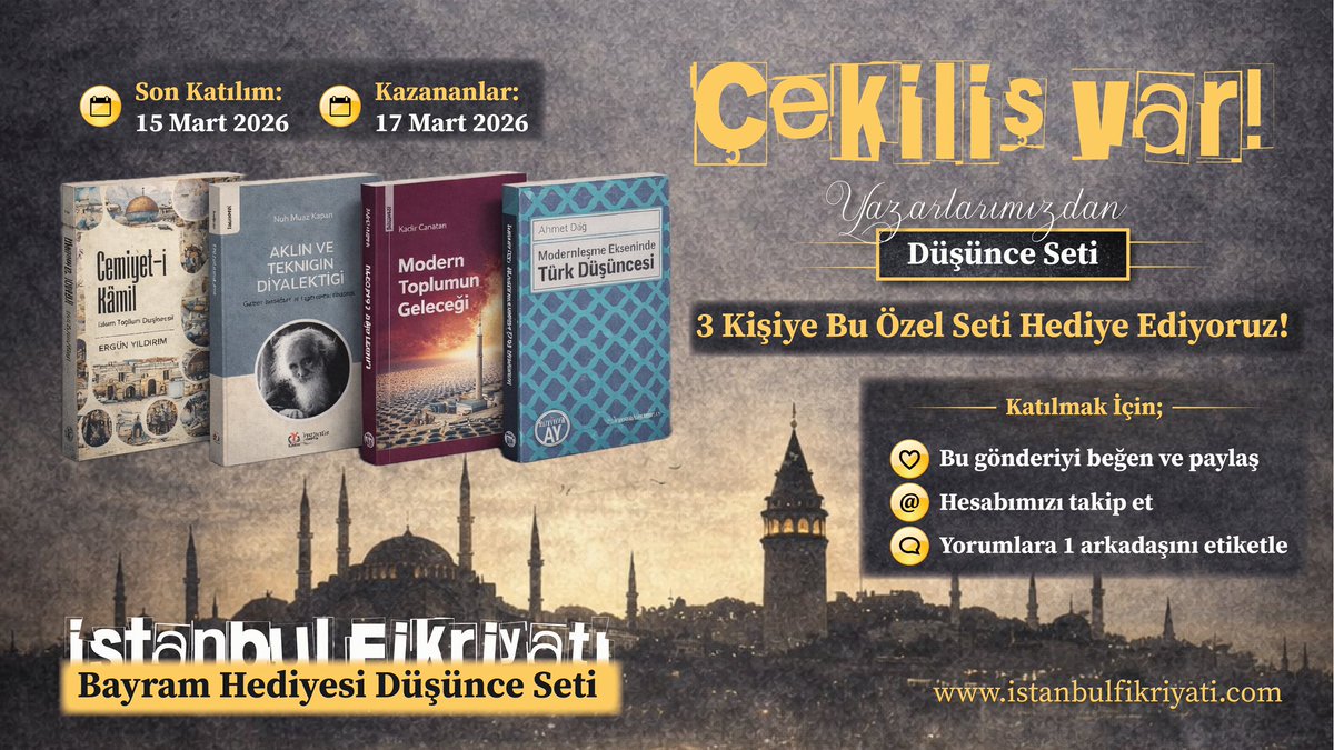 istanbulfikri's tweet photo. 🎁 ÇEKİLİŞ

3 kişiye yazarlarımızdan Düşünce Seti 📚

Katılmak için:

✔️ Takip et
✔️ Beğen + RT
✔️ Yorumlara 1 arkadaşını etiketle

👇 Kitaplar ve detaylar yorumlarda

#çekiliş #kitapçekilişi #kitap https://t.co/iwbtxh0fYn