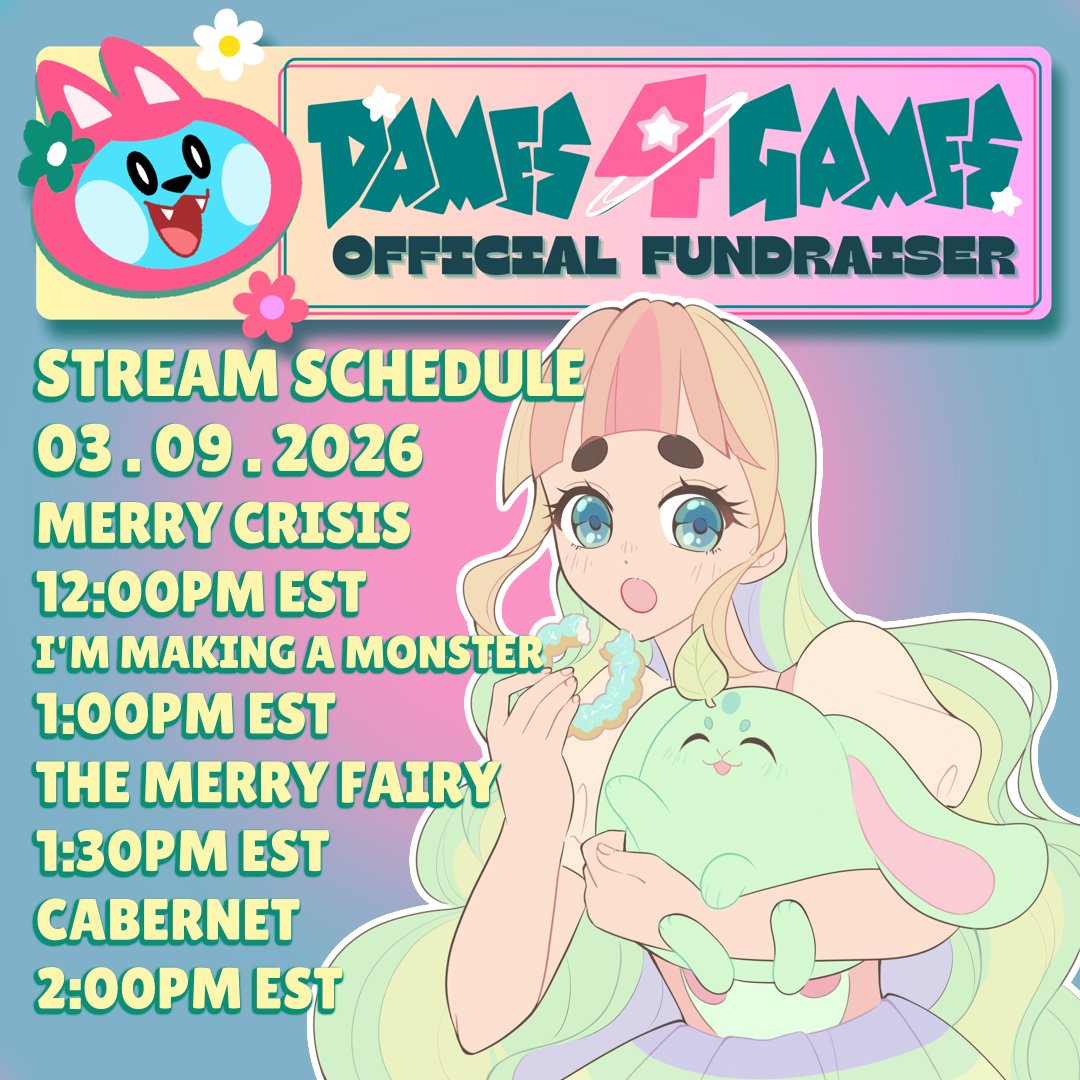 Today is our first stream for <a href="/Dames4Games/">Dames 4 Games</a>! Here;s the games I'll be demoing ♥️