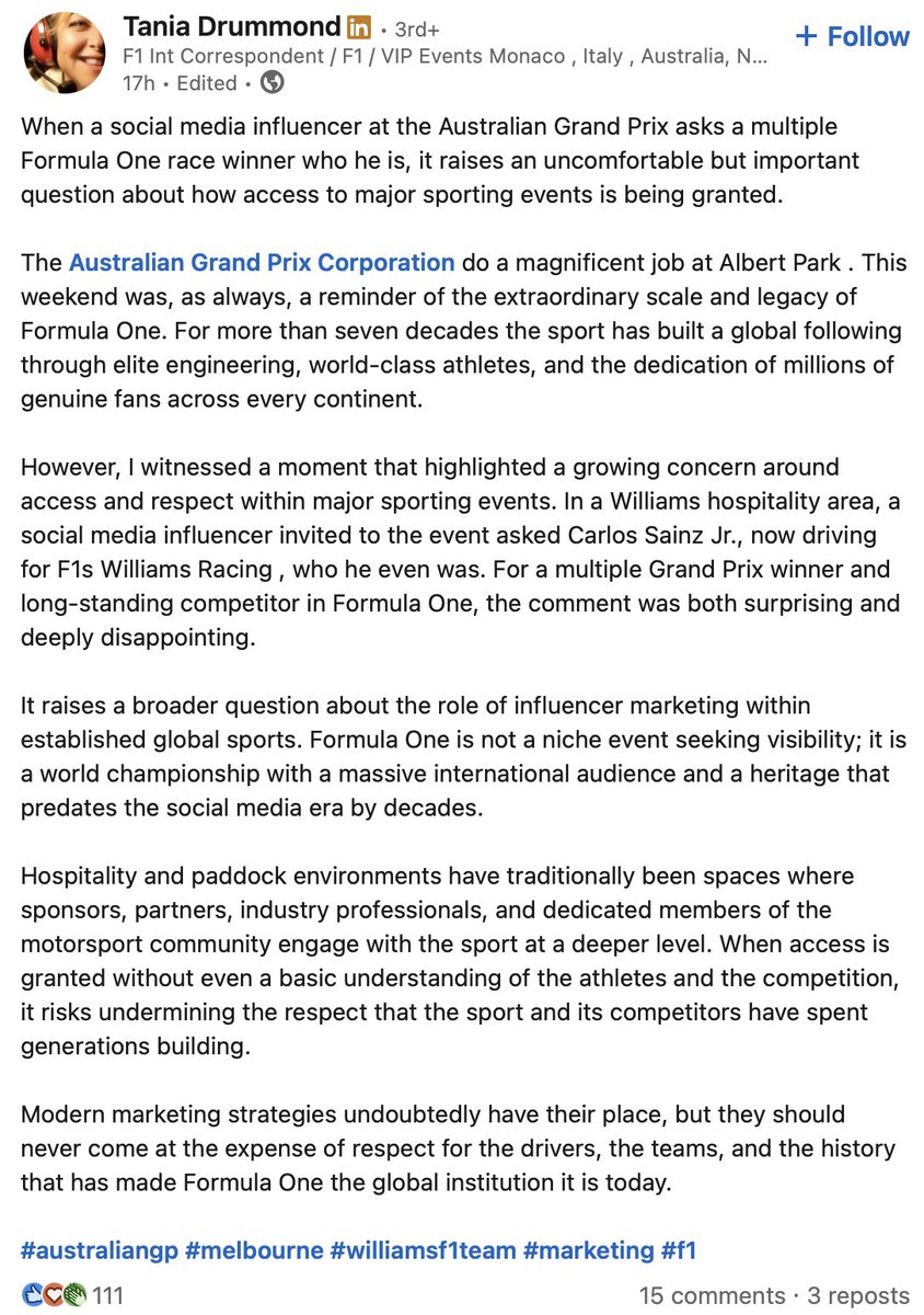 Welcome to the new era of F1

Where influencers invited to the paddock have no idea who the drivers are and where F1 is censoring their own fanbase