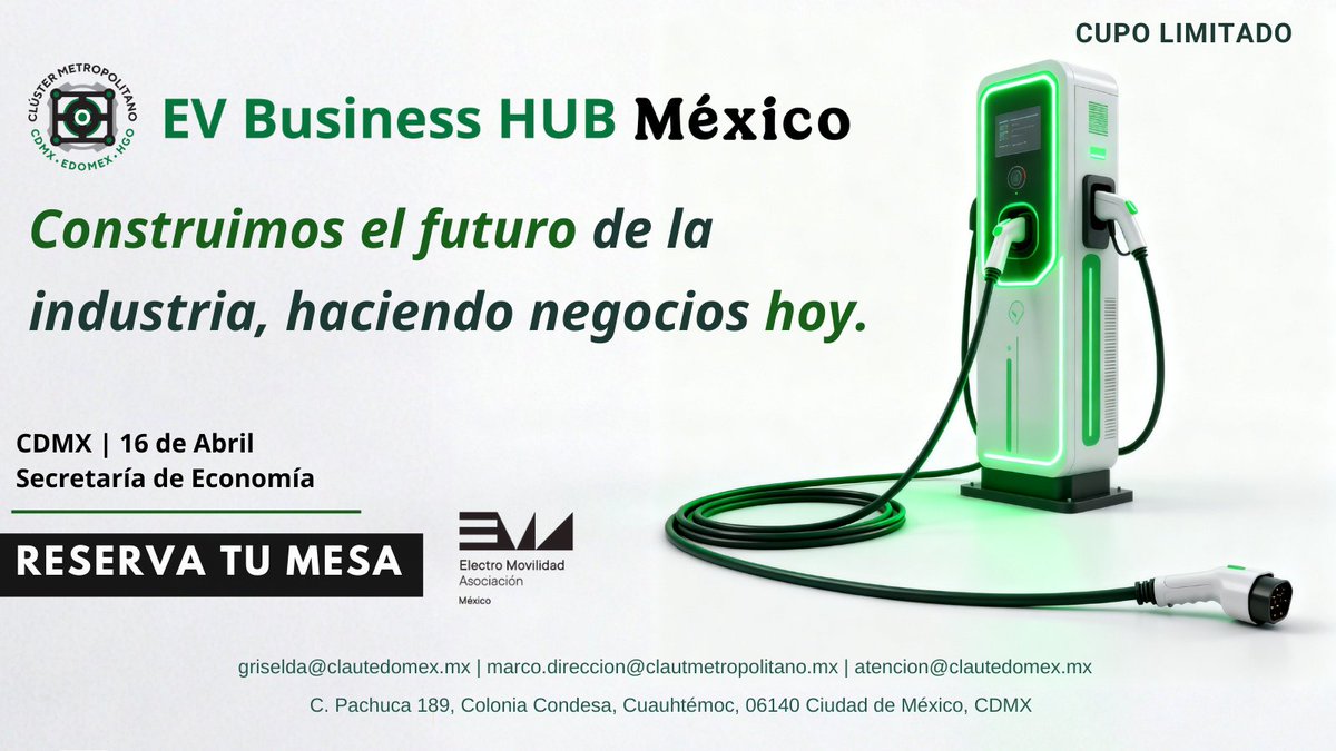 claumetro's tweet photo. Participa en el evento que Clúster Automotriz Metrpolitano junto a la Secretaria de Economía esta preparando para tí  
📆 16 de Abril 2026  
📷 Secretaria de Economía   
#B2B #Electromovilidad #Networking #Business
https://t.co/s0rkiKdiBS https://t.co/W5VAj2TrQ0