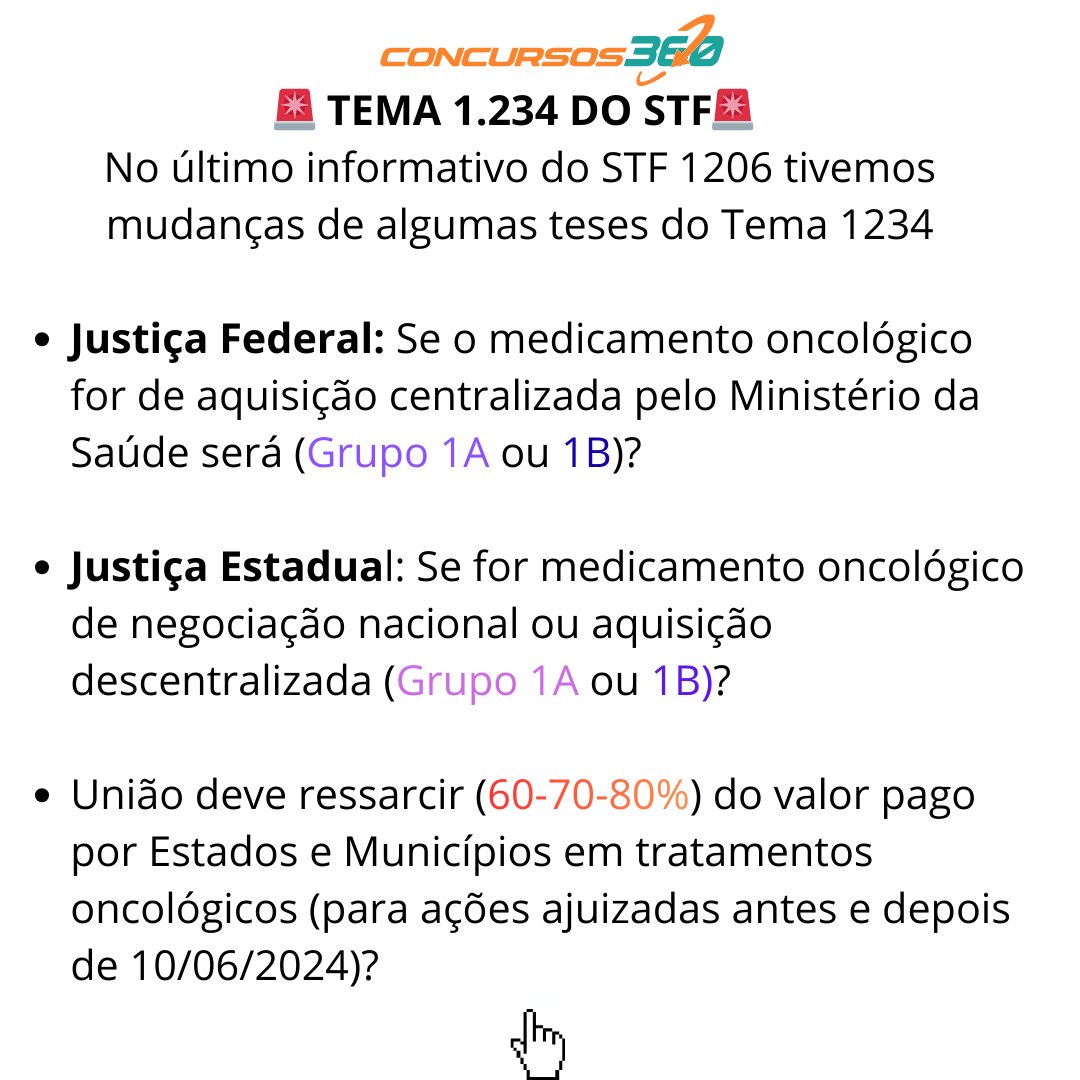 concursos360's tweet photo. 🚨 URGENTE: O Tema 1.234 do STF mudou! ⚖️💊

Acabou a dúvida sobre quem julga e quem paga a conta dos medicamentos oncológicos no SUS. Se você foca em DPE ou Procuradorias, esse post é obrigatório https://t.co/DurToccZ11