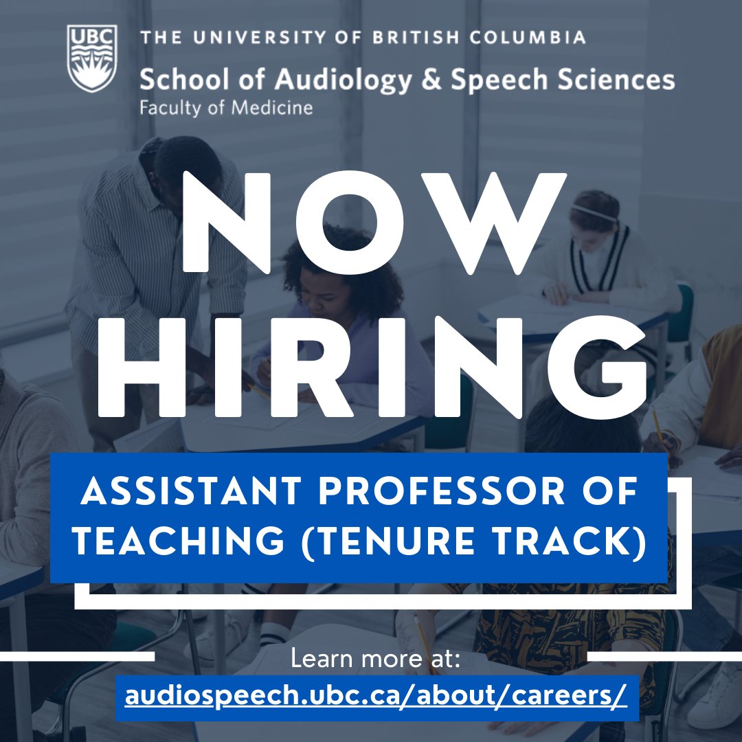 UBC_Sass's tweet photo. 📣 We're Hiring! 📣

@UBC_Sass invites applications for a full-time Assistant Professor of Teaching (tenure-track) position.

Visit for info: https://t.co/h4SnIofNUy

We encourage colleagues to share with individuals who align with the position qualifications.

#UBC #SLP #Audi https://t.co/OLbb4kVE1x