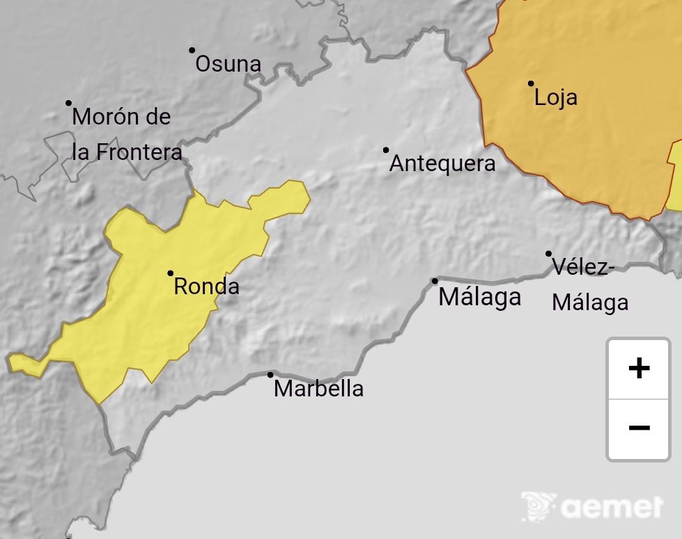 ElTiempoEnMlag1's tweet photo. Se activa para mañana el aviso amarillo 🟡 por nieve en #Ronda. Se esperan acumulaciones de hasta 2 cm en 24h. La cota de nieve se situará entre los 900 y 1000 metros, estas acumulaciones se darán por encima de los 1000 metros.❄️

Riesgo alto de chubascos en toda la provincia. 🌧 https://t.co/5KUfBlFLoi