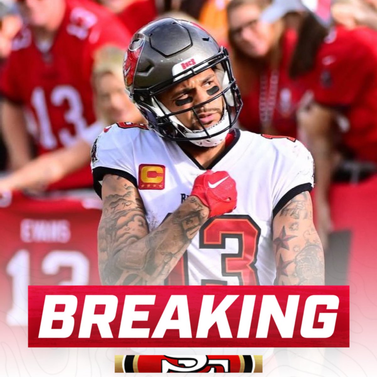OurSf49ers's tweet photo. Six-time Pro Bowl WR Mike Evans is signing a three-year deal with the 49ers, per @MikeGarafolo https://t.co/yRG9Q1fUqs
