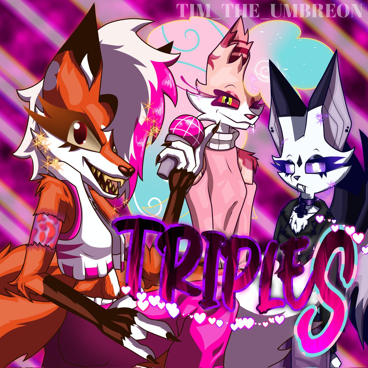 Triple S
Sofilix, Shade and Sweety Pop 
#helluvaboss #fox #bat #oc #furry